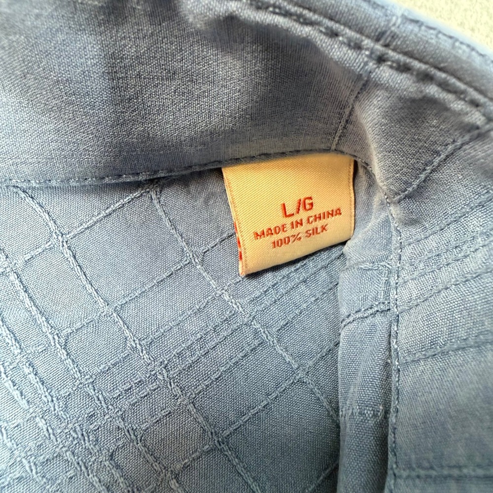 Tommy Bahama Blue Textured 100% Silk Button Down Sz L Nautical Resortwear Grid - Picture 5 of 10
